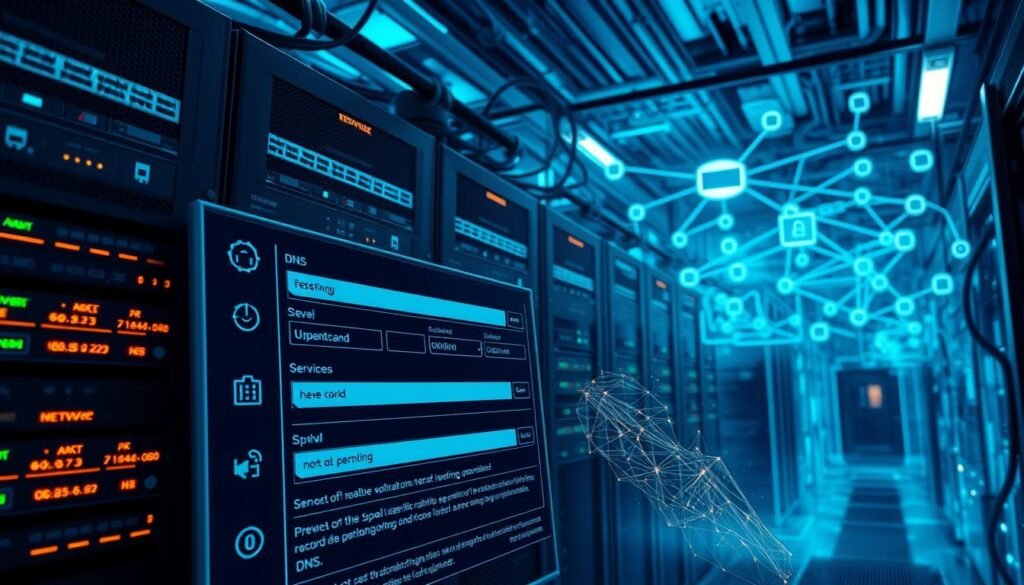 A bustling cloud computing infrastructure, with servers and services intertwined, bathed in a cool, azure-tinted lighting. In the foreground, a DNS configuration panel, its settings meticulously tuned to prevent subdomain sprawl and rogue record associations. Elegant, geometric icons and visualizations convey the intricacies of domain management, while a subtle haze of data packets flows through the scene, emphasizing the importance of proactive DNS hygiene. The background features a network topology diagram, its intricate web of connections underscoring the need for comprehensive security measures. An atmosphere of technical precision and forward-thinking cybersecurity pervades the image, visually embodying the "Build prevention into operations and cloud services" concept. A bustling cloud computing infrastructure, with servers and services intertwined, bathed in a cool, azure-tinted lighting. In the foreground, a DNS configuration panel, its settings meticulously tuned to prevent subdomain sprawl and rogue record associations. Elegant, geometric icons and visualizations convey the intricacies of domain management, while a subtle haze of data packets flows through the scene, emphasizing the importance of proactive DNS hygiene. The background features a network topology diagram, its intricate web of connections underscoring the need for comprehensive security measures. An atmosphere of technical precision and forward-thinking cybersecurity pervades the image, visually embodying the "Build prevention into operations and cloud services" concept.