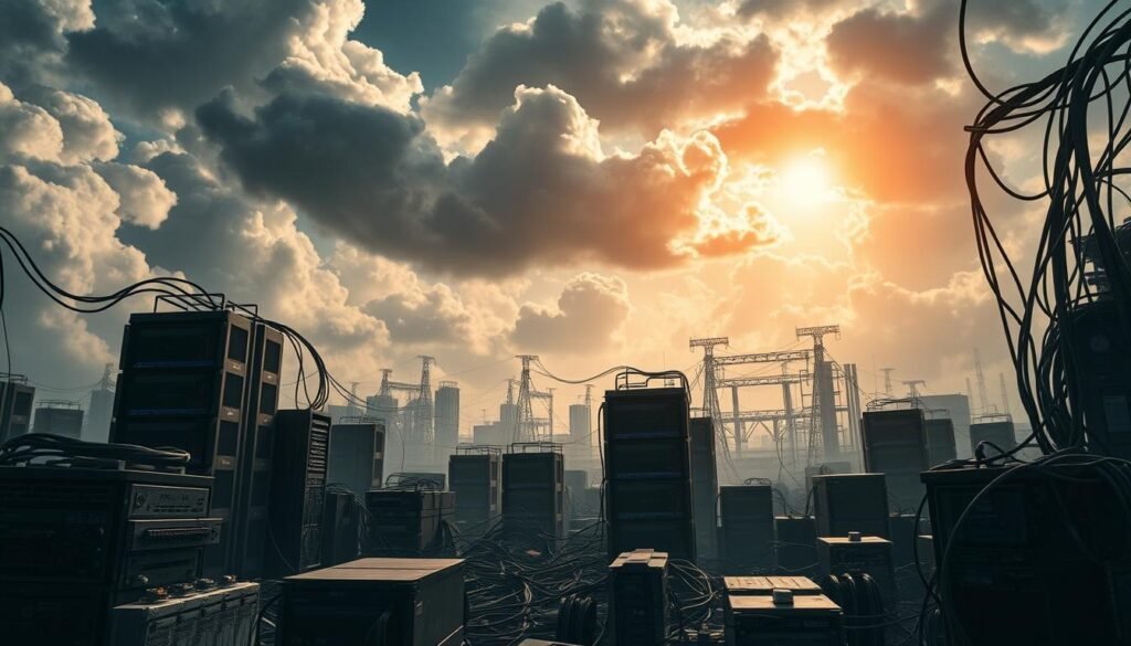 A chaotic scene of cloud infrastructure, with misconfigurations lurking in the shadows. In the foreground, servers and storage units stand haphazardly, their configurations exposed and vulnerable. In the middle ground, a complex web of interconnected services and networks, each a potential entry point for malicious actors. In the background, a foreboding sky, filled with ominous clouds that symbolize the risks and uncertainties of the cloud environment. The lighting is stark, casting harsh shadows that highlight the technical complexity and potential for disaster. The overall atmosphere is one of unease and urgency, emphasizing the need for vigilance and proactive security measures. A chaotic scene of cloud infrastructure, with misconfigurations lurking in the shadows. In the foreground, servers and storage units stand haphazardly, their configurations exposed and vulnerable. In the middle ground, a complex web of interconnected services and networks, each a potential entry point for malicious actors. In the background, a foreboding sky, filled with ominous clouds that symbolize the risks and uncertainties of the cloud environment. The lighting is stark, casting harsh shadows that highlight the technical complexity and potential for disaster. The overall atmosphere is one of unease and urgency, emphasizing the need for vigilance and proactive security measures.