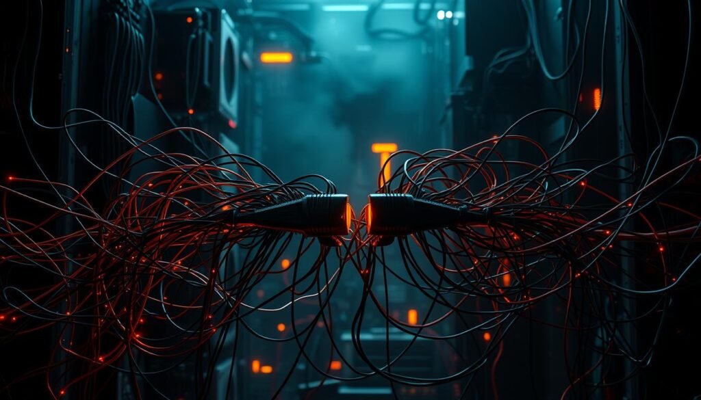 A complex digital circuit with intricately woven paths, resembling a tangled web of electrical signals. In the foreground, two parallel processes contend for a shared resource, their actions colliding in a chaotic dance of timing. The background is a hazy, abstracted representation of a computer system, its components intertwined in a delicate balance. Dramatic chiaroscuro lighting casts deep shadows, highlighting the precarious nature of this race condition. The overall atmosphere is one of tension and uncertainty, conveying the delicate nature of synchronization and the potential for disastrous consequences when timing goes awry. A complex digital circuit with intricately woven paths, resembling a tangled web of electrical signals. In the foreground, two parallel processes contend for a shared resource, their actions colliding in a chaotic dance of timing. The background is a hazy, abstracted representation of a computer system, its components intertwined in a delicate balance. Dramatic chiaroscuro lighting casts deep shadows, highlighting the precarious nature of this race condition. The overall atmosphere is one of tension and uncertainty, conveying the delicate nature of synchronization and the potential for disastrous consequences when timing goes awry.