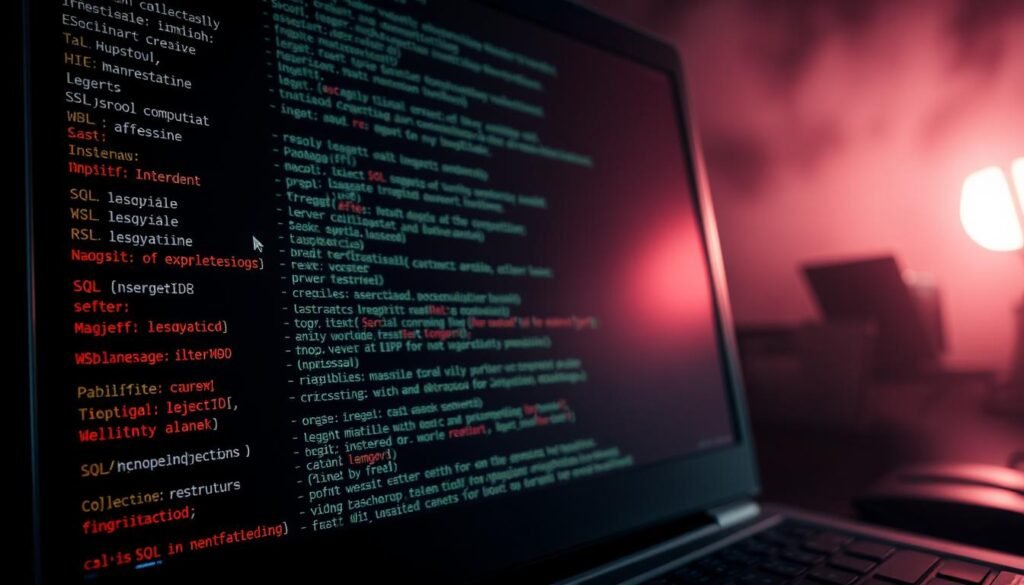 A dark and ominous computer screen, its display flickering with lines of code and SQL commands. In the foreground, a cursor blinks ominously, hinting at the vulnerability lurking within the database. The background is shrouded in a hazy, low-key lighting, creating a sense of unease and impending danger. The scene is captured with a cinematic, high-contrast lens, drawing the viewer's attention to the details of the code and the potential for exploitation. The mood is tense, suspenseful, and evocative of the enduring importance of SQL injection vulnerabilities and the power of tools like sqlmap in detecting and addressing them. A dark and ominous computer screen, its display flickering with lines of code and SQL commands. In the foreground, a cursor blinks ominously, hinting at the vulnerability lurking within the database. The background is shrouded in a hazy, low-key lighting, creating a sense of unease and impending danger. The scene is captured with a cinematic, high-contrast lens, drawing the viewer's attention to the details of the code and the potential for exploitation. The mood is tense, suspenseful, and evocative of the enduring importance of SQL injection vulnerabilities and the power of tools like sqlmap in detecting and addressing them.