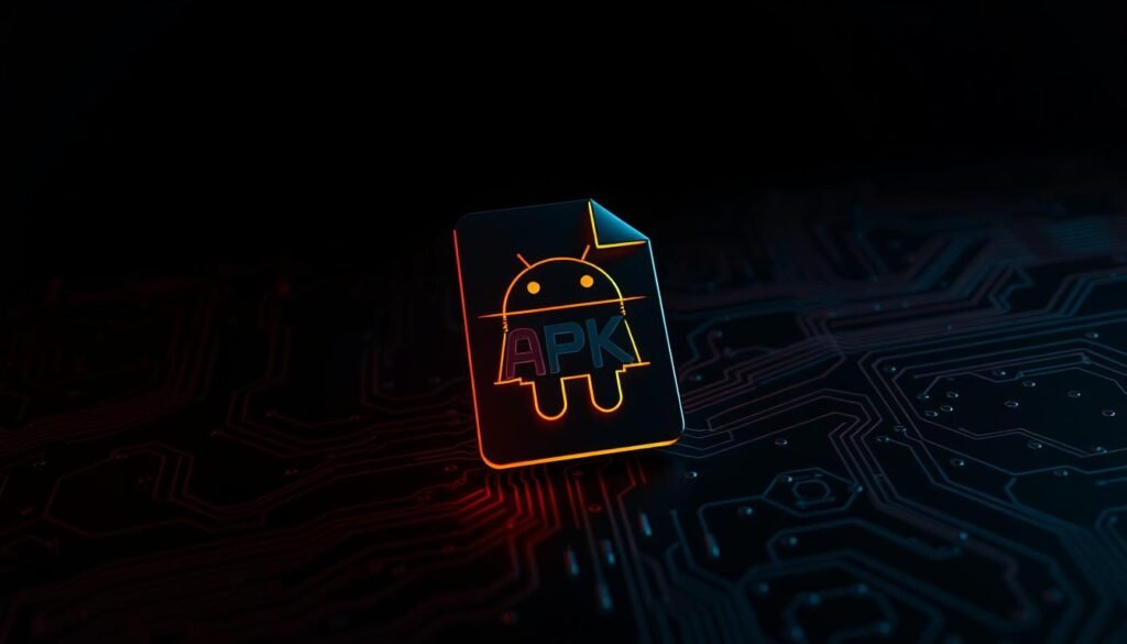 A dark, moody rendering of a modded Android application package (APK) file, sitting atop a shadowy backdrop. The APK is illuminated by a soft, warm glow, casting an ominous aura. In the foreground, the app icon is distorted, hinting at its modified and potentially malicious nature. Intricate circuit board patterns weave through the background, symbolizing the technical complexity of the hacked software. The overall atmosphere conveys a sense of danger and the allure of forbidden digital tools. A dark, moody rendering of a modded Android application package (APK) file, sitting atop a shadowy backdrop. The APK is illuminated by a soft, warm glow, casting an ominous aura. In the foreground, the app icon is distorted, hinting at its modified and potentially malicious nature. Intricate circuit board patterns weave through the background, symbolizing the technical complexity of the hacked software. The overall atmosphere conveys a sense of danger and the allure of forbidden digital tools.