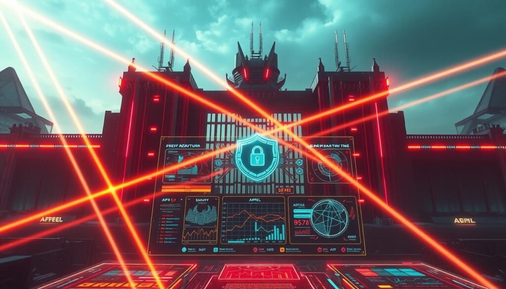 A digital fortress, with towering gates and glowing energy fields, stands against a backdrop of sleek, futuristic architecture. In the foreground, a holographic API dashboard displays intricate data visualizations, pulsing with real-time security metrics. Beams of neon-tinted light crisscross the scene, creating an atmosphere of heightened vigilance and technological prowess. The overall mood is one of unwavering protection, where the API's security measures are as intricate and impenetrable as the digital landscape itself. A digital fortress, with towering gates and glowing energy fields, stands against a backdrop of sleek, futuristic architecture. In the foreground, a holographic API dashboard displays intricate data visualizations, pulsing with real-time security metrics. Beams of neon-tinted light crisscross the scene, creating an atmosphere of heightened vigilance and technological prowess. The overall mood is one of unwavering protection, where the API's security measures are as intricate and impenetrable as the digital landscape itself.