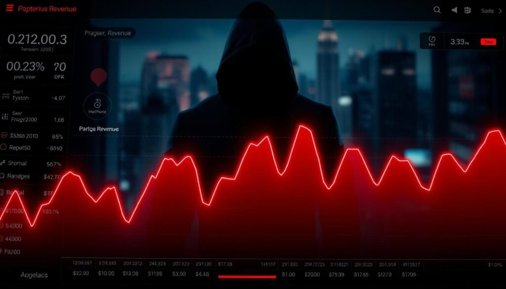 A high-impact business app dashboard with a dramatic, ominous mood. In the foreground, a glowing red graph depicts plummeting revenue, accompanied by distressed financial data. In the middle ground, a shadowy figure representing a hacker looms, siphoning off sensitive user and payment information. The background is a blurred, darkened cityscape, hinting at the broader impact on the business's brand and customer trust. Dramatic chiaroscuro lighting casts dramatic shadows, enhancing the sense of impending crisis. The overall composition conveys the grave consequences of a revenue-stealing modded APK infiltrating a critical business application. A high-impact business app dashboard with a dramatic, ominous mood. In the foreground, a glowing red graph depicts plummeting revenue, accompanied by distressed financial data. In the middle ground, a shadowy figure representing a hacker looms, siphoning off sensitive user and payment information. The background is a blurred, darkened cityscape, hinting at the broader impact on the business's brand and customer trust. Dramatic chiaroscuro lighting casts dramatic shadows, enhancing the sense of impending crisis. The overall composition conveys the grave consequences of a revenue-stealing modded APK infiltrating a critical business application.