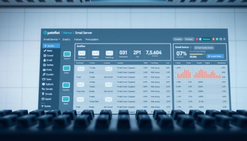A neatly organized email server inventory displayed on a sleek, modern dashboard. In the foreground, a grid of email service icons representing different providers, protocols, and security features. In the middle ground, detailed statistics and utilization metrics for each service. The background features a clean, minimalist design with subtle grid lines and soft, neutral tones to create a professional, organized atmosphere. Crisp, high-resolution rendering with a shallow depth of field to draw the viewer's attention to the key details. Precise, technical lighting that highlights the clean, streamlined interface. A neatly organized email server inventory displayed on a sleek, modern dashboard. In the foreground, a grid of email service icons representing different providers, protocols, and security features. In the middle ground, detailed statistics and utilization metrics for each service. The background features a clean, minimalist design with subtle grid lines and soft, neutral tones to create a professional, organized atmosphere. Crisp, high-resolution rendering with a shallow depth of field to draw the viewer's attention to the key details. Precise, technical lighting that highlights the clean, streamlined interface.