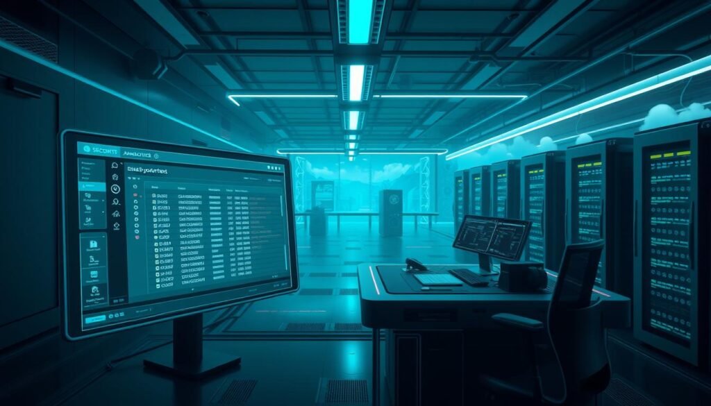 A secure, modern secrets management system in a sleek, minimalist digital environment. In the foreground, a virtual dashboard displays encrypted data entries, protected by multi-factor authentication. The middle ground features a futuristic command console with advanced security protocols, biometric scanners, and hardware-based key vaults. In the background, a serene landscape of server racks and cloud infrastructure, bathed in a cool, teal-hued lighting that conveys a sense of reliability and digital integrity. The scene exudes a strong emphasis on data privacy, access control, and best-in-class SecretOps practices.