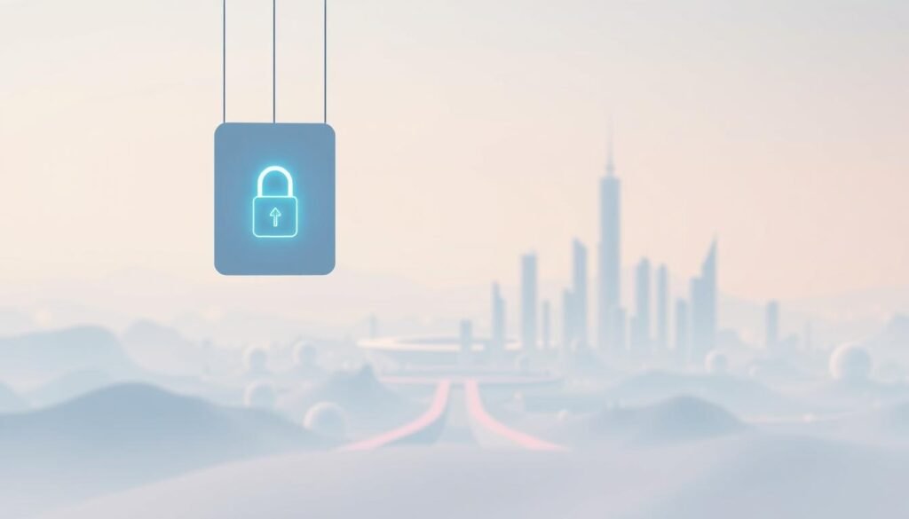 A serene digital landscape with a soft, ethereal glow. In the foreground, a minimalist authentication interface hovers, its simple yet elegant design conveying a sense of security and ease. Glowing biometric icons and touchpoints suggest a seamless, passwordless login experience. In the middle ground, a futuristic, low-poly cityscape stretches out, its sleek towers and interconnected pathways hinting at a world where technology empowers us without compromising our digital identities. The background fades into an ambient, pastel-hued sky, creating a calming, almost meditative atmosphere that invites the viewer to imagine a future where logging in is as effortless as breathing.