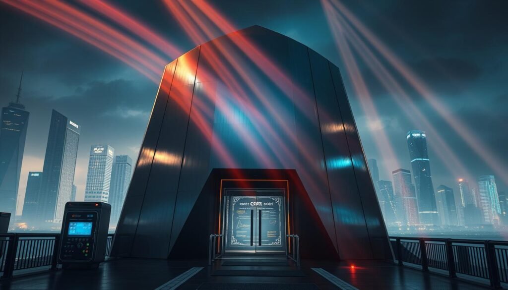 A sleek, modern API gateway stands tall, its angled architecture and shimmering metallic facade exuding a sense of power and security. In the foreground, a series of digital locks, biometric scanners, and encrypted access panels guard the gateway's entry points, while in the background, a cityscape of skyscrapers and data centers serves as a backdrop, underscoring the importance of this critical infrastructure. Rays of warm, directional lighting cast dramatic shadows, adding depth and a sense of sophistication to the scene. The overall atmosphere conveys the pivotal role of the API gateway in safeguarding the system, providing a robust and hardened security control point. A sleek, modern API gateway stands tall, its angled architecture and shimmering metallic facade exuding a sense of power and security. In the foreground, a series of digital locks, biometric scanners, and encrypted access panels guard the gateway's entry points, while in the background, a cityscape of skyscrapers and data centers serves as a backdrop, underscoring the importance of this critical infrastructure. Rays of warm, directional lighting cast dramatic shadows, adding depth and a sense of sophistication to the scene. The overall atmosphere conveys the pivotal role of the API gateway in safeguarding the system, providing a robust and hardened security control point.