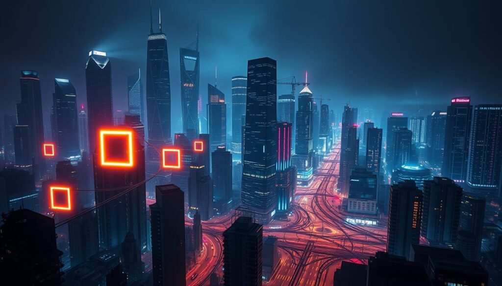 A technologically advanced cityscape, with towering skyscrapers and neon-lit streets. In the foreground, a series of dangling DNS records manifests as glowing, ethereal portals, casting an ominous yet captivating glow over the urban landscape. The middle ground features a maze of interconnected networks, represented by a intricate web of pulsing data streams. In the background, a looming sense of digital vulnerability pervades the scene, hinting at the potential risks and exploits that lurk within the subdomains. The lighting is stark and dramatic, emphasizing the technical and precarious nature of the subject matter. The overall atmosphere conveys a sense of unease and the need for heightened cybersecurity awareness. A technologically advanced cityscape, with towering skyscrapers and neon-lit streets. In the foreground, a series of dangling DNS records manifests as glowing, ethereal portals, casting an ominous yet captivating glow over the urban landscape. The middle ground features a maze of interconnected networks, represented by a intricate web of pulsing data streams. In the background, a looming sense of digital vulnerability pervades the scene, hinting at the potential risks and exploits that lurk within the subdomains. The lighting is stark and dramatic, emphasizing the technical and precarious nature of the subject matter. The overall atmosphere conveys a sense of unease and the need for heightened cybersecurity awareness.