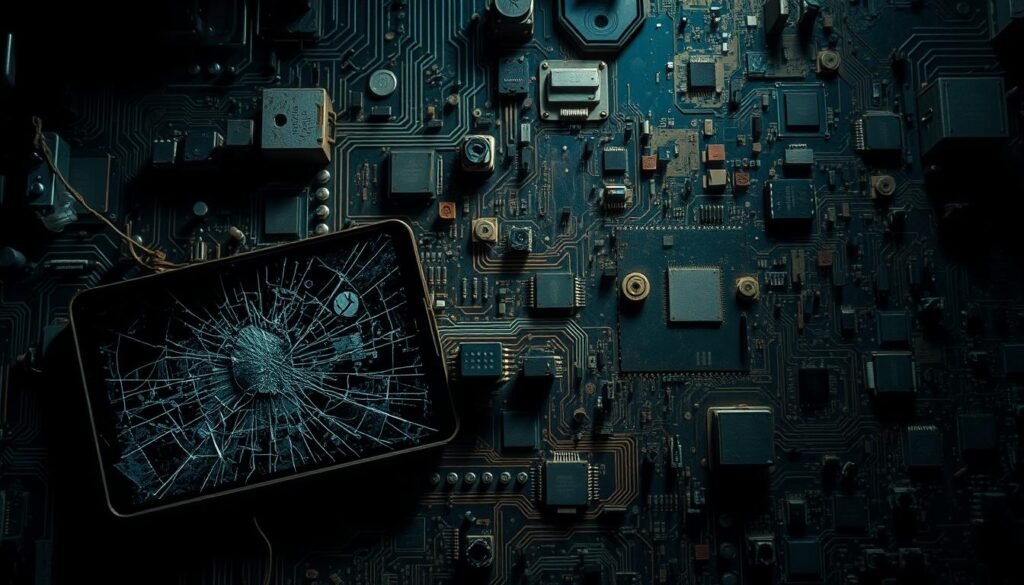 An intricate network of circuit boards and microchips, a visual metaphor for the legacy vulnerabilities plaguing outdated Android apps. Shadows cast by dim, ominous lighting accentuate the aged, corroded appearance, hinting at the dangers lurking within. The foreground focuses on a cracked screen, symbolizing the fragility of these systems, while the background showcases a patchwork of outdated software and hardware components, a complex web of legacy issues. The overall tone conveys a sense of impending risk, a cautionary tale of the consequences of neglecting software maintenance and security updates. An intricate network of circuit boards and microchips, a visual metaphor for the legacy vulnerabilities plaguing outdated Android apps. Shadows cast by dim, ominous lighting accentuate the aged, corroded appearance, hinting at the dangers lurking within. The foreground focuses on a cracked screen, symbolizing the fragility of these systems, while the background showcases a patchwork of outdated software and hardware components, a complex web of legacy issues. The overall tone conveys a sense of impending risk, a cautionary tale of the consequences of neglecting software maintenance and security updates.