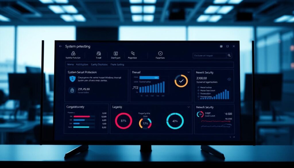 A clean, well-lit Windows Security Dashboard interface, showcasing a comprehensive overview of system protection, firewall, and network security settings. The dashboard is displayed on a wide, high-resolution computer screen with a subtle, professional-looking backdrop, such as a blurred office environment or a simple gradient. The layout is intuitive and easy to navigate, with clear, color-coded sections and detailed metrics. The overall mood is one of confidence and control, conveying the impression of a powerful, centralized security hub for the Windows operating system. A clean, well-lit Windows Security Dashboard interface, showcasing a comprehensive overview of system protection, firewall, and network security settings. The dashboard is displayed on a wide, high-resolution computer screen with a subtle, professional-looking backdrop, such as a blurred office environment or a simple gradient. The layout is intuitive and easy to navigate, with clear, color-coded sections and detailed metrics. The overall mood is one of confidence and control, conveying the impression of a powerful, centralized security hub for the Windows operating system.