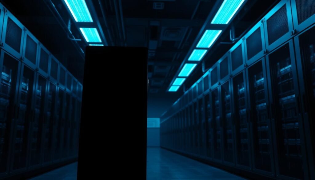 A dark, minimalist data center server room, illuminated by dim, bluish-toned overhead lighting. In the foreground, a sleek, black tower server stands sentry, its clean lines and industrial design evoking power and efficiency. In the middle ground, rows of identical server racks recede into the distance, their metal casings gleaming under the cool lighting. The background is shrouded in shadow, hinting at the complex network of cables, routers, and switches that power the virtual fortress of the modern cloud infrastructure. The overall mood is one of digital security and technological sophistication, setting the stage for a discussion of hardening virtual machines and hypervisors. A dark, minimalist data center server room, illuminated by dim, bluish-toned overhead lighting. In the foreground, a sleek, black tower server stands sentry, its clean lines and industrial design evoking power and efficiency. In the middle ground, rows of identical server racks recede into the distance, their metal casings gleaming under the cool lighting. The background is shrouded in shadow, hinting at the complex network of cables, routers, and switches that power the virtual fortress of the modern cloud infrastructure. The overall mood is one of digital security and technological sophistication, setting the stage for a discussion of hardening virtual machines and hypervisors.