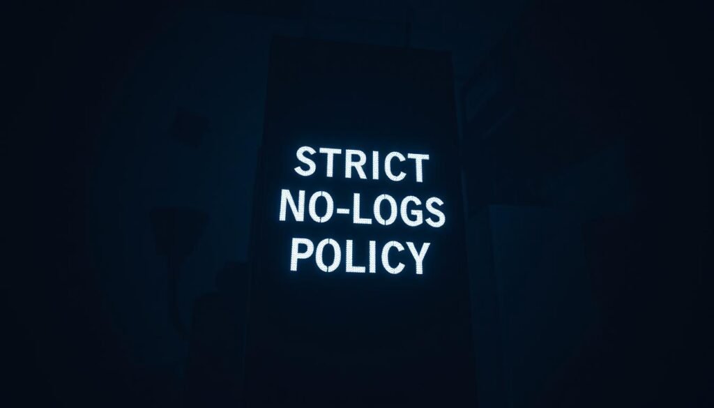 A dark, mysterious VPN server rack standing tall against a shadowy backdrop, its sleek black enclosure emblazoned with the words "STRICT NO-LOGS POLICY" in bold, white typography. Soft, ambient lighting casts an ethereal glow, emphasizing the server's unwavering commitment to privacy. The room is shrouded in a somber, authoritative atmosphere, conveying the gravity and importance of the no-logs policy. The camera angle is slightly tilted upward, lending a sense of power and authority to the scene. The image exudes a sense of trust, security, and the unwavering dedication to protecting user privacy. A dark, mysterious VPN server rack standing tall against a shadowy backdrop, its sleek black enclosure emblazoned with the words "STRICT NO-LOGS POLICY" in bold, white typography. Soft, ambient lighting casts an ethereal glow, emphasizing the server's unwavering commitment to privacy. The room is shrouded in a somber, authoritative atmosphere, conveying the gravity and importance of the no-logs policy. The camera angle is slightly tilted upward, lending a sense of power and authority to the scene. The image exudes a sense of trust, security, and the unwavering dedication to protecting user privacy.