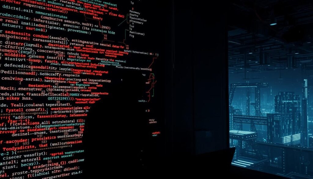 A dark, ominous computer screen displaying a complex race condition in the kernel memory, depicted as a tense, high-stakes "memory race" between two processes vying for the same resource. The foreground shows a chaotic tangle of abstract data structures and memory addresses, pulsing with an eerie, glowing energy. The middle ground features a pair of shadowy figures, their faces obscured, engaged in a frantic digital struggle. In the background, a vast, sprawling network of interconnected systems, hinting at the wider implications of this vulnerability. The scene is lit by an ominous, flickering light, creating a tense, foreboding atmosphere that captures the gravity of the "Dirty COW" exploit.