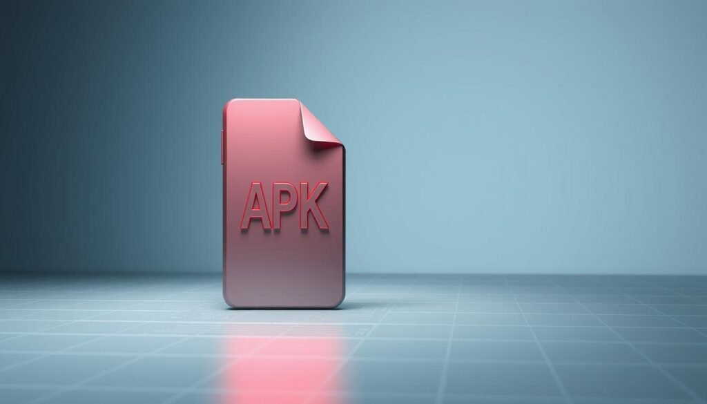 A detailed technical illustration of an Android application package (APK) file, presented against a clean, minimalist background. The APK file is depicted in the foreground, rendered with a realistic 3D appearance, showcasing its distinctive file icon and format. The middle ground features a subtle grid pattern, alluding to the software architecture and underlying code structure. The background is a muted, gradient-based setting, conveying a sense of digital space and emphasizing the technical nature of the subject matter. Soft, directional lighting accentuates the contours and details of the APK file, creating depth and visual interest. The overall composition and style aim to provide a visually compelling and informative representation of the topic, suitable for an educational article on privacy concerns in sideloaded software.