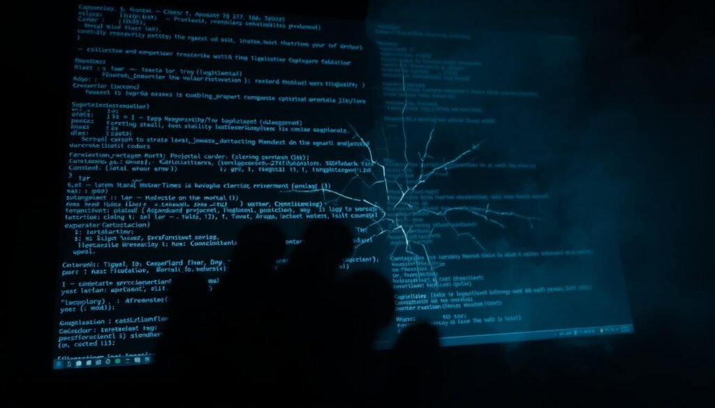 A dimly lit computer screen displaying intricate lines of source code, with tiny cracks and glitches spreading across the surface, symbolizing the vulnerability of exposed software. In the foreground, a hand hovers over the keyboard, casting an ominous shadow on the screen, hinting at the potential for unauthorized access. The background is shrouded in a hazy, unsettling atmosphere, conveying the sense of a digital breach. The scene is captured with a high-contrast, cinematic lighting, emphasizing the gravity of the situation and the need for heightened security measures. A dimly lit computer screen displaying intricate lines of source code, with tiny cracks and glitches spreading across the surface, symbolizing the vulnerability of exposed software. In the foreground, a hand hovers over the keyboard, casting an ominous shadow on the screen, hinting at the potential for unauthorized access. The background is shrouded in a hazy, unsettling atmosphere, conveying the sense of a digital breach. The scene is captured with a high-contrast, cinematic lighting, emphasizing the gravity of the situation and the need for heightened security measures.
