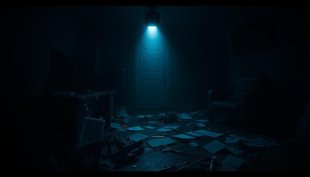 A dimly lit room, the eerie glow of a hacked webcam illuminating the scene. The camera lens peers out, its sinister red light a harbinger of intrusion. Shattered glass and scattered papers convey the aftermath of a virtual break-in, the victim's sense of security violated. Shadows loom ominously, hinting at the unseen presence of the hacker, a silent observer in the digital realm. The atmosphere is tense, unsettling, a stark reminder of the vulnerability we face in an interconnected world. This is the unsettling reality of a webcam hacked, a cautionary tale of the digital age.