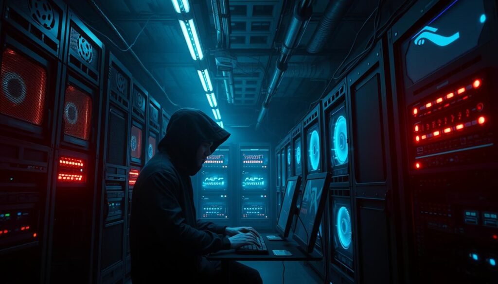 A dimly lit underground server room, the glow of computer screens casting an eerie blue hue. Rows of stacked PC towers, their fans whirring, conceal the shadowy activities within. A lone figure, hooded and hunched over a keyboard, navigates the labyrinth of dark web marketplaces, searching for the latest illicit APK downloads. The atmosphere is tense, the air thick with the scent of danger and the promise of forbidden digital treasures. The scene conveys the inherent risks of seeking unverified software from the dark corners of the internet, where trust and security are mere illusions. A dimly lit underground server room, the glow of computer screens casting an eerie blue hue. Rows of stacked PC towers, their fans whirring, conceal the shadowy activities within. A lone figure, hooded and hunched over a keyboard, navigates the labyrinth of dark web marketplaces, searching for the latest illicit APK downloads. The atmosphere is tense, the air thick with the scent of danger and the promise of forbidden digital treasures. The scene conveys the inherent risks of seeking unverified software from the dark corners of the internet, where trust and security are mere illusions.