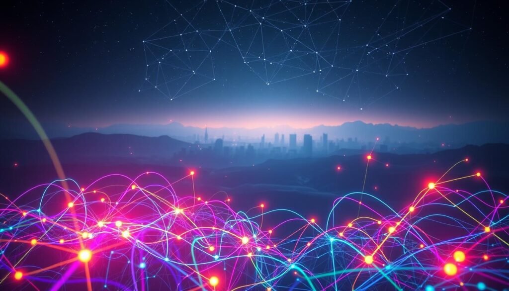 A glowing network of digital pathways, pulsing with the flow of data packets. In the foreground, a tangle of colorful lines and nodes, representing the intricate communication channels of a live command-and-control server. Subtle shades of blue, green, and purple create a mesmerizing cyberpunk atmosphere, while flashes of amber and red hint at the urgency of the information being transmitted. The middle ground is a hazy, ethereal landscape, with silhouettes of devices and infrastructure fading in and out, echoing the ephemeral nature of the digital world. In the background, a vast, starry expanse, symbolizing the boundless scope of the internet and the global reach of this live C2 server's influence. Dramatic, high-contrast lighting casts dramatic shadows, lending a sense of tension and mystery to the scene.