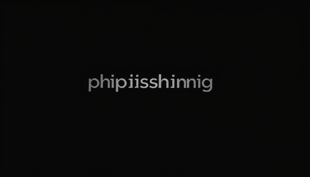 A high-contrast, monochromatic image of a sinister-looking computer screen displaying a phishing domain name. The domain text appears in a distorted, menacing font against a dark, shadowy background. Harsh directional lighting casts ominous shadows, creating a sense of foreboding. The composition emphasizes the domain name, making it the focal point, while the rest of the screen is blurred and obscured, suggesting the deceptive nature of phishing tactics. The overall tone is one of unease and suspicion, reflecting the dangers of falling victim to such attacks.