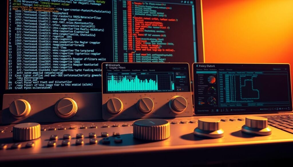 A high-resolution, photorealistic image of a series of Wireshark display filters, depicted as a collection of digital knobs, sliders, and toggles against a backdrop of a computer screen interface. The filters are arranged in an organized, intuitive layout, with clear labeling and icons conveying their functions. The scene is illuminated by a warm, soft lighting that casts subtle shadows, creating a sense of depth and dimensionality. The overall aesthetic is clean, modern, and visually appealing, reflecting the powerful yet user-friendly nature of the Wireshark network analysis tool. A high-resolution, photorealistic image of a series of Wireshark display filters, depicted as a collection of digital knobs, sliders, and toggles against a backdrop of a computer screen interface. The filters are arranged in an organized, intuitive layout, with clear labeling and icons conveying their functions. The scene is illuminated by a warm, soft lighting that casts subtle shadows, creating a sense of depth and dimensionality. The overall aesthetic is clean, modern, and visually appealing, reflecting the powerful yet user-friendly nature of the Wireshark network analysis tool.