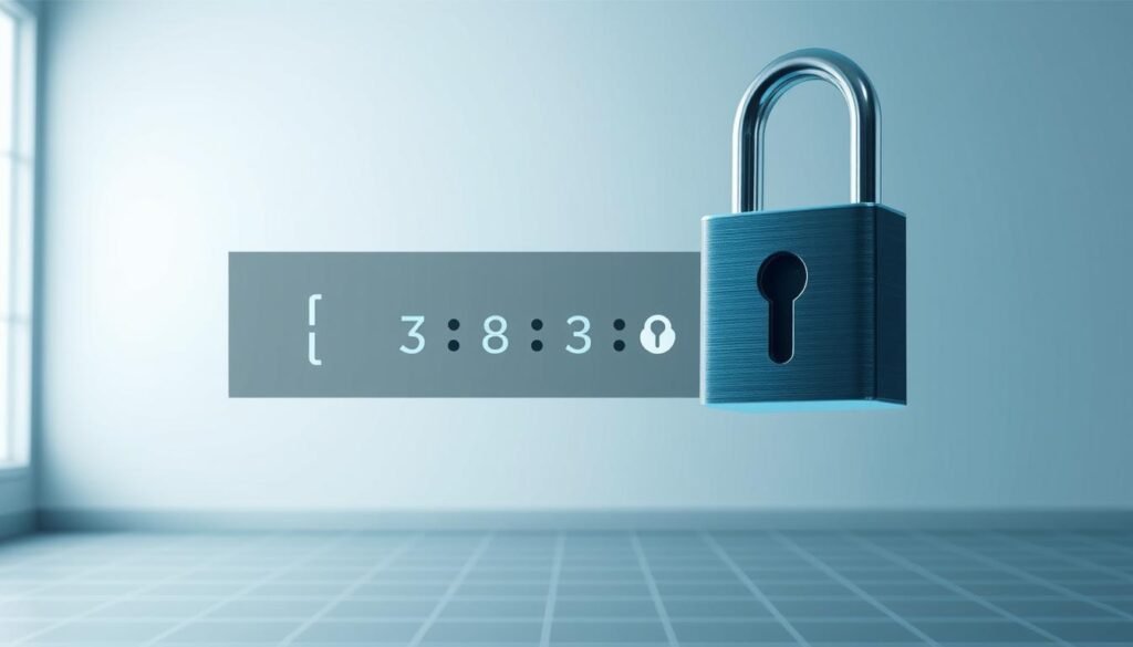 A meticulously crafted password security illustration. In the foreground, a secure digital padlock hovers against a clean, minimalist backdrop. The padlock's gleaming metal surface reflects the room's soft, indirect lighting, conveying a sense of reliability and protection. In the middle ground, a series of password complexity guidelines are depicted as simple geometric shapes - a uppercase letter, a lowercase letter, a number, and a special character, all neatly arranged. The background features a faint grid pattern, suggesting the technical and structured nature of password security best practices. The overall mood is one of balance between accessibility and robust protection, inviting the viewer to apply these principles with confidence.