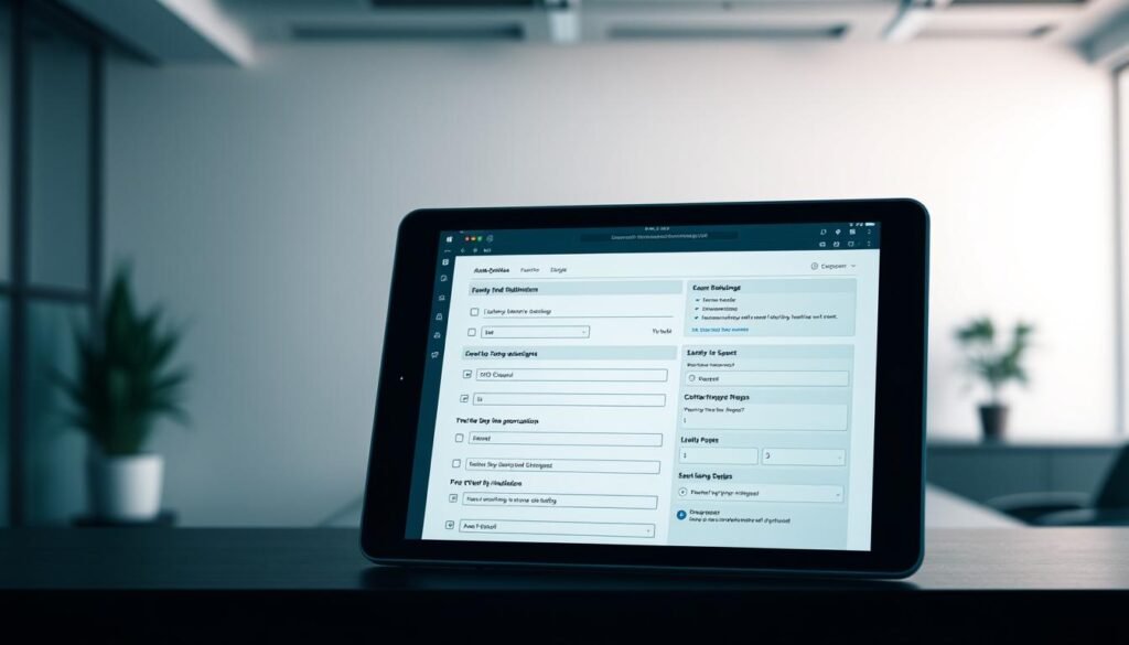 A meticulously designed pre-campaign questionnaire, set against a clean, minimalist backdrop. The foreground features a sleek digital tablet displaying various form fields and input boxes, hinting at the data-driven nature of the phishing campaign. The middle ground showcases a well-organized layout of the questionnaire, with thoughtfully placed section headings and intuitive navigation. The background subtly evokes a professional office environment, with muted tones and a sense of focus, reflecting the seriousness of the psychological research. Soft, directional lighting accentuates the modern, streamlined aesthetic, creating a sense of clarity and purpose. The overall impression is one of a carefully crafted, user-centric tool designed to uncover real-world insights.