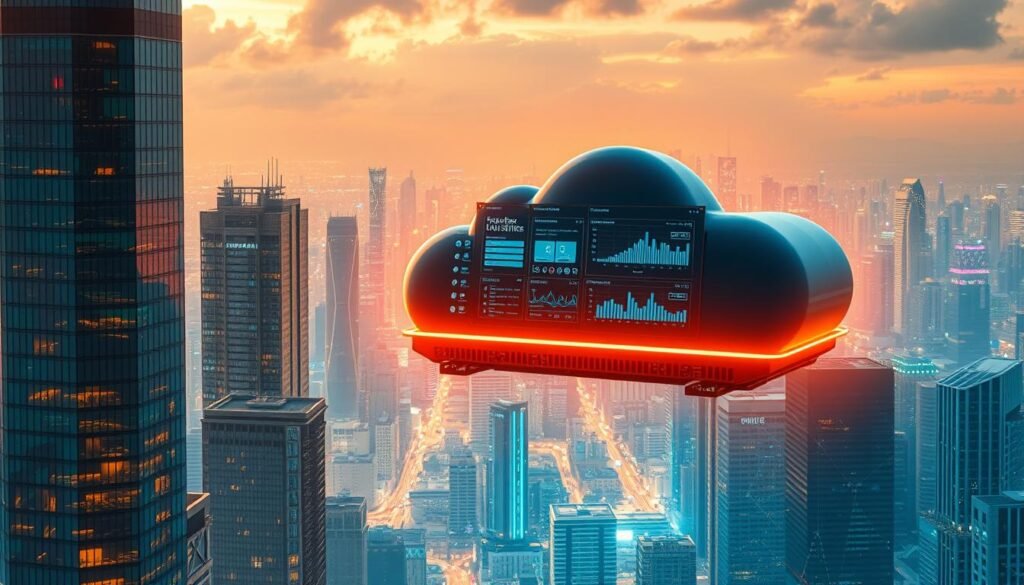 A modern cloud security platform floating amidst a vibrant cityscape, its sleek servers and network infrastructure seamlessly integrated with towering skyscrapers. The platform's interface is showcased in the foreground, displaying intuitive dashboards and real-time threat analytics. Warm lighting bathes the scene, creating a sense of reliability and trust. In the background, a bustling metropolis stretches out, representing the connected, global nature of cloud-based security solutions. The overall composition conveys the power and sophistication of a next-generation firewall-as-a-service (FWaaS) platform, ready to protect small businesses in the digital age. A modern cloud security platform floating amidst a vibrant cityscape, its sleek servers and network infrastructure seamlessly integrated with towering skyscrapers. The platform's interface is showcased in the foreground, displaying intuitive dashboards and real-time threat analytics. Warm lighting bathes the scene, creating a sense of reliability and trust. In the background, a bustling metropolis stretches out, representing the connected, global nature of cloud-based security solutions. The overall composition conveys the power and sophistication of a next-generation firewall-as-a-service (FWaaS) platform, ready to protect small businesses in the digital age.