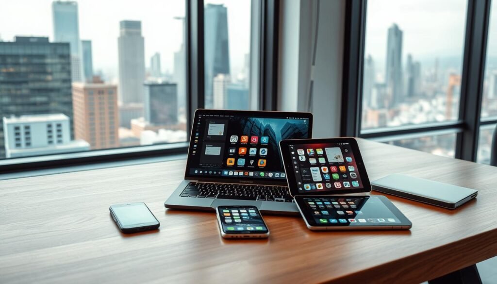 A modern, well-lit office setting with a wooden desk, featuring a laptop, a smartphone, and a tablet neatly arranged. In the background, a large window overlooking a vibrant city skyline. The lighting is soft and natural, creating a calm and productive atmosphere. On the desk, various productivity and creativity apps are displayed on the device screens, showcasing their intuitive interfaces and useful features. The overall scene conveys a sense of efficient organization and the ability to harness technology for personal and professional growth, without the need for costly subscriptions or hidden fees. A modern, well-lit office setting with a wooden desk, featuring a laptop, a smartphone, and a tablet neatly arranged. In the background, a large window overlooking a vibrant city skyline. The lighting is soft and natural, creating a calm and productive atmosphere. On the desk, various productivity and creativity apps are displayed on the device screens, showcasing their intuitive interfaces and useful features. The overall scene conveys a sense of efficient organization and the ability to harness technology for personal and professional growth, without the need for costly subscriptions or hidden fees.