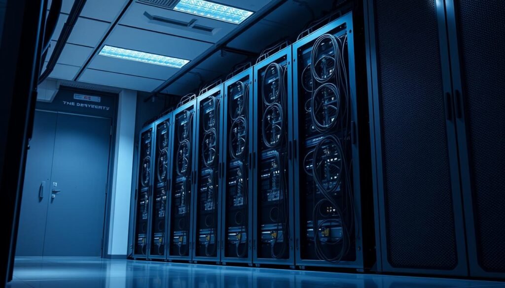 A modern, well-lit server rack situated in a clean, minimalist data center. The server chassis are sleek and uniform, with a subtle metallic sheen. Soft, directional lighting from above casts dramatic shadows, highlighting the intricate cabling and ventilation system. The environment is pristine, with a sense of order and precision. The overall mood is one of technological sophistication and power, conveying the reliable, secure infrastructure needed to support mission-critical web applications.