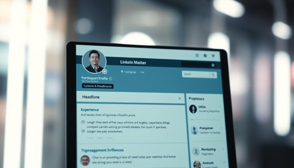 A professional, well-crafted LinkedIn profile against a soft, blurred background. In the foreground, a clean, modern user interface with a headshot photo, customized headline, and neatly organized sections showcasing the user's experience, skills, and accomplishments. The layout is visually appealing, with strategic use of white space and subtle color accents. Subtle lighting creates depth and highlights key profile elements. The overall impression conveys a polished, trustworthy, and highly employable personal brand. A professional, well-crafted LinkedIn profile against a soft, blurred background. In the foreground, a clean, modern user interface with a headshot photo, customized headline, and neatly organized sections showcasing the user's experience, skills, and accomplishments. The layout is visually appealing, with strategic use of white space and subtle color accents. Subtle lighting creates depth and highlights key profile elements. The overall impression conveys a polished, trustworthy, and highly employable personal brand.