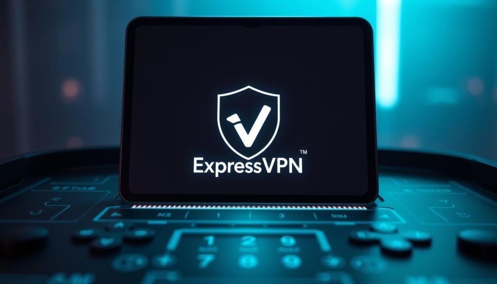 A sleek, modern VPN application interface with a prominent ExpressVPN logo prominently displayed in the center. The interface has a minimalist, user-friendly design with clean lines, subtle gradients, and intuitive controls. The background features a soft, muted color palette, conveying a sense of privacy and security. The overall mood is professional, trustworthy, and aligned with the high-quality reputation of ExpressVPN. The camera angle is slightly angled to create a dynamic, engaging composition. Soft, directional lighting highlights the key interface elements, creating depth and emphasizing the app's usability and reliability. A sleek, modern VPN application interface with a prominent ExpressVPN logo prominently displayed in the center. The interface has a minimalist, user-friendly design with clean lines, subtle gradients, and intuitive controls. The background features a soft, muted color palette, conveying a sense of privacy and security. The overall mood is professional, trustworthy, and aligned with the high-quality reputation of ExpressVPN. The camera angle is slightly angled to create a dynamic, engaging composition. Soft, directional lighting highlights the key interface elements, creating depth and emphasizing the app's usability and reliability.
