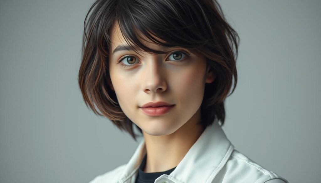 A well-lit, close-up professional portrait shot of a young, casually dressed person looking directly at the camera, set against a blurred, soft gray background. The subject's face should be clearly in focus, with a neutral, friendly expression. The lighting should be natural, slightly from the side, to create depth and dimension. The image should have a clean, minimal, and sleek aesthetic, conveying a sense of confidence and competence. A well-lit, close-up professional portrait shot of a young, casually dressed person looking directly at the camera, set against a blurred, soft gray background. The subject's face should be clearly in focus, with a neutral, friendly expression. The lighting should be natural, slightly from the side, to create depth and dimension. The image should have a clean, minimal, and sleek aesthetic, conveying a sense of confidence and competence.
