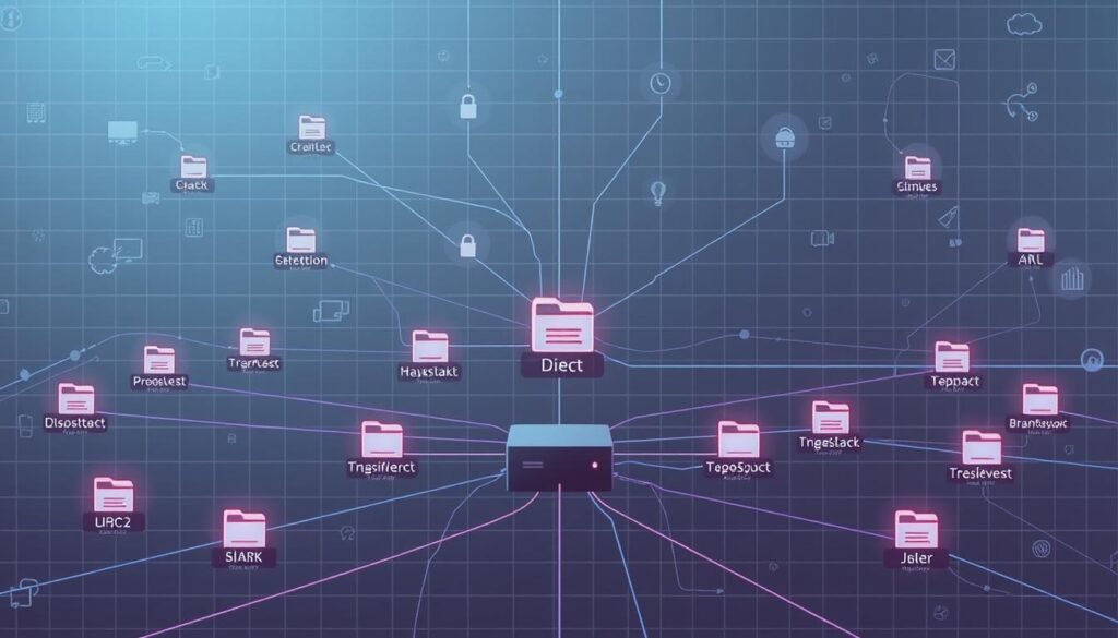 An abstract network diagram showcasing direct object references, with various interconnected nodes and lines representing the flow of data. The foreground depicts a central hub or server, surrounded by smaller client devices accessing resources through unique identifiers. The middle ground features a grid-like layout of nested folders and directories, symbolizing the hierarchical structure of the system. The background has a muted, technical aesthetic with subtle grid patterns and minimalist iconography, creating a sense of order and precision. The lighting is soft and diffused, highlighting the clean lines and geometric shapes. The overall tone is one of digital sophistication, conveying the underlying mechanics of a vulnerable web application. An abstract network diagram showcasing direct object references, with various interconnected nodes and lines representing the flow of data. The foreground depicts a central hub or server, surrounded by smaller client devices accessing resources through unique identifiers. The middle ground features a grid-like layout of nested folders and directories, symbolizing the hierarchical structure of the system. The background has a muted, technical aesthetic with subtle grid patterns and minimalist iconography, creating a sense of order and precision. The lighting is soft and diffused, highlighting the clean lines and geometric shapes. The overall tone is one of digital sophistication, conveying the underlying mechanics of a vulnerable web application.