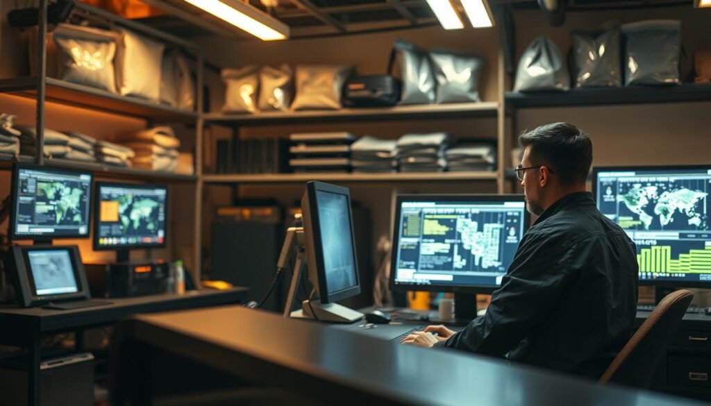 Cinematic digital forensics lab interior, with an array of high-tech workstations, forensic equipment, and data visualization displays. Warm lighting casts a focused, analytical atmosphere. In the foreground, a technician examines a computer screen, absorbed in the digital trail they're uncovering. Shelves in the background hold various evidence bags and digital storage devices. Subtle reflections on the sleek, black surfaces suggest the careful, meticulous nature of the investigation. Depth of field highlights the technician's concentration, while the surrounding lab space conveys the broader scope of the forensic process. Cinematic digital forensics lab interior, with an array of high-tech workstations, forensic equipment, and data visualization displays. Warm lighting casts a focused, analytical atmosphere. In the foreground, a technician examines a computer screen, absorbed in the digital trail they're uncovering. Shelves in the background hold various evidence bags and digital storage devices. Subtle reflections on the sleek, black surfaces suggest the careful, meticulous nature of the investigation. Depth of field highlights the technician's concentration, while the surrounding lab space conveys the broader scope of the forensic process.